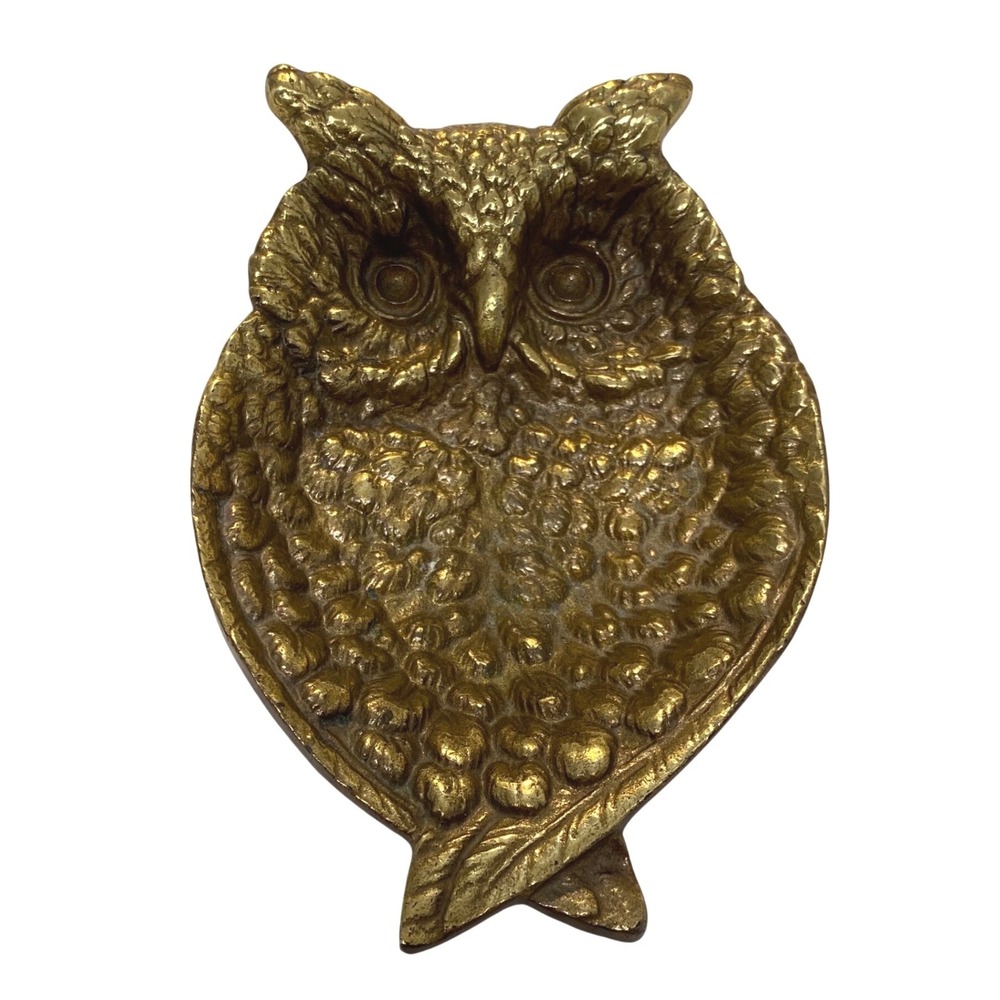 Keeler 1964 Brass Owl Trinket Dish MCM Mid Century Modern Ring Coin Tray